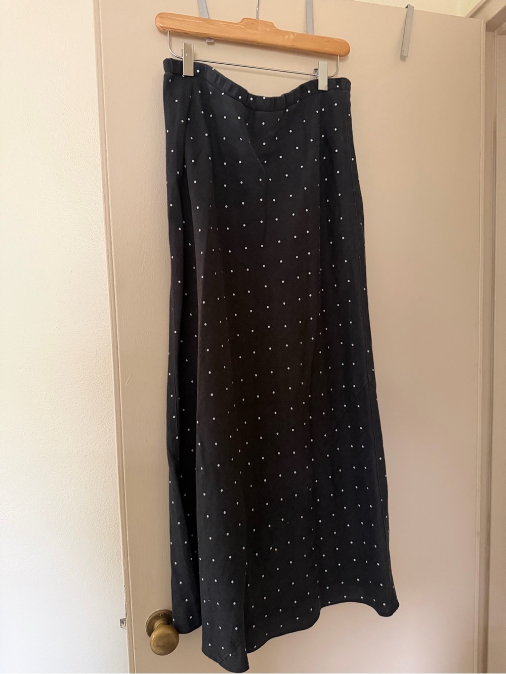 Lands' End Black Maxi Skirt with White Polka Dots